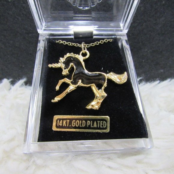 Black Unicorn Pendant 14kt Gold-Plated Necklace - Picture 2 of 4